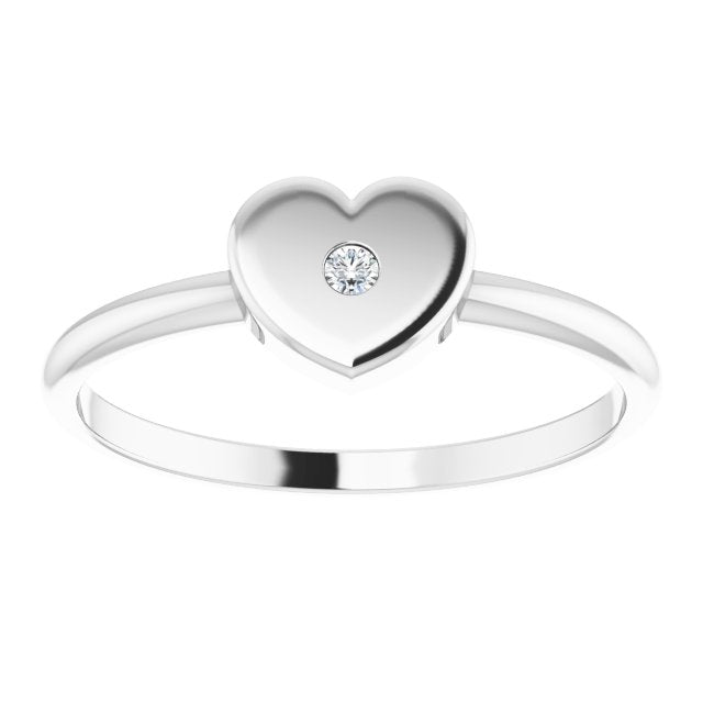 Platinum .01 CT Natural Diamond Youth Heart Ring