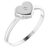 Platinum .01 CT Natural Diamond Youth Heart Ring