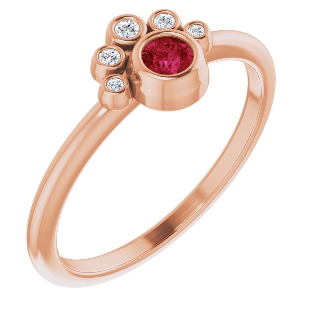 14K Rose Lab-Grown Ruby & .04 CTW Natural Diamond Ring
