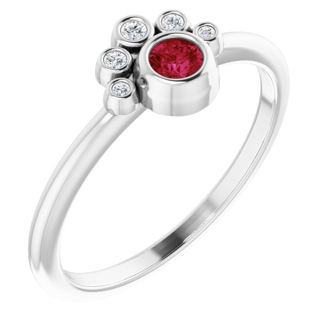 Sterling Silver Lab-Grown Ruby & .04 CTW Natural Diamond Ring