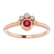 14K Rose Lab-Grown Ruby & .04 CTW Natural Diamond Ring