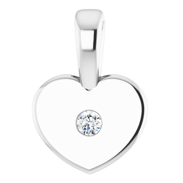 Platinum .01 CT Natural Diamond Youth Heart Pendant
