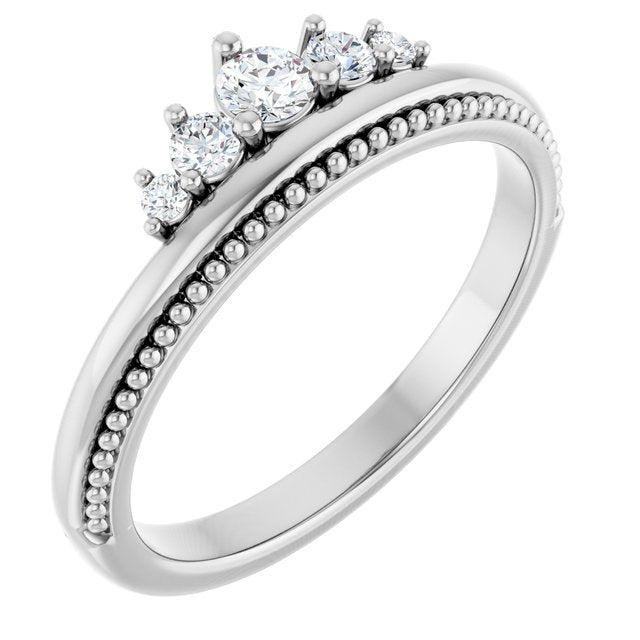 14K White 1/5 CTW Natural Diamond Stackable Crown Ring