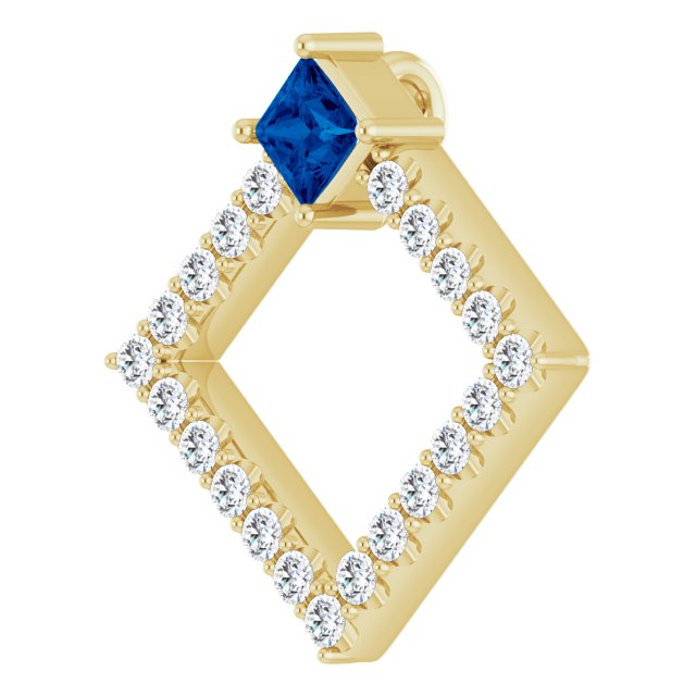 14K Yellow Natural Blue Sapphire & 3/8 CTW Natural Diamond Pendant