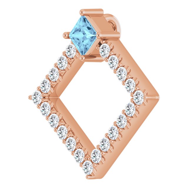 14K Rose Natural Aquamarine & 3/8 CTW Natural Diamond Pendant