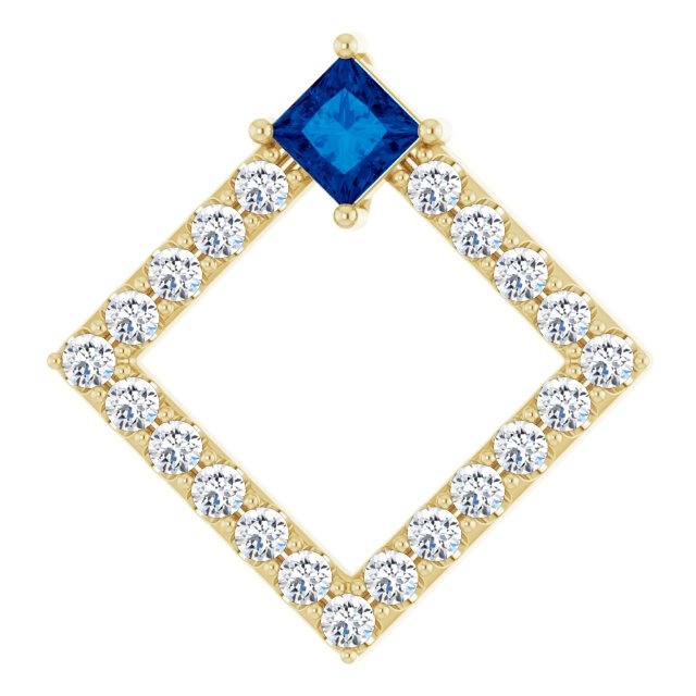 14K Yellow Natural Blue Sapphire & 3/8 CTW Natural Diamond Pendant