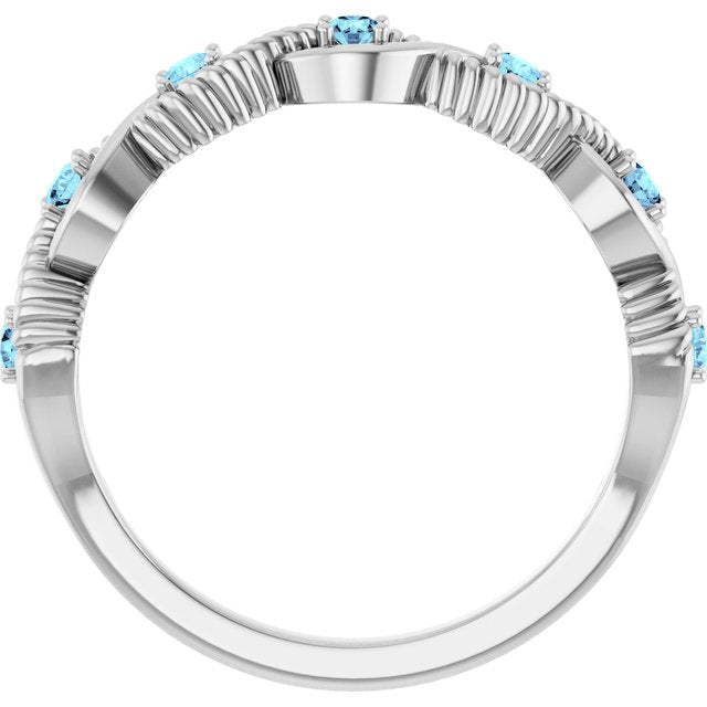Platinum Natural Aquamarine Stackable Ring