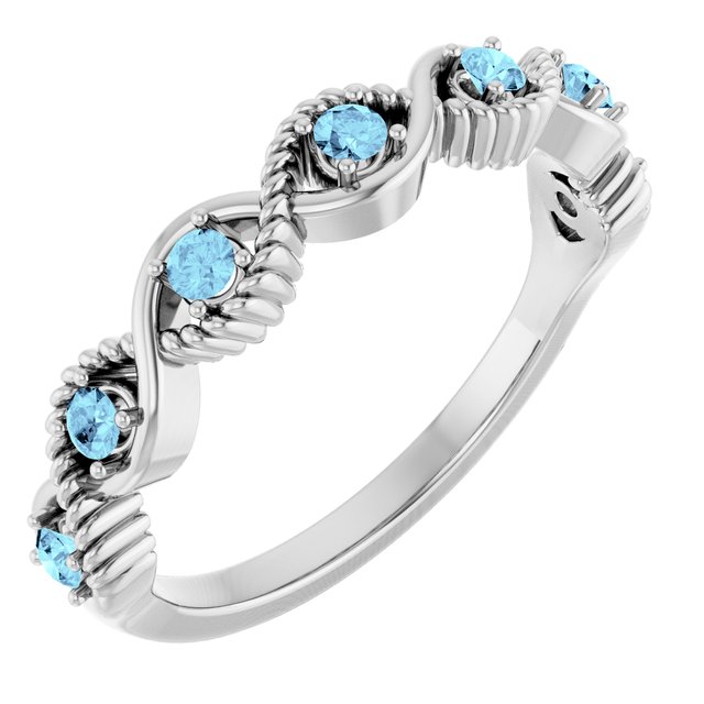 14K White Natural Aquamarine Stackable Ring