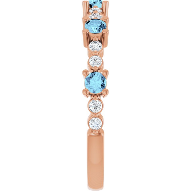 14K Rose Natural Aquamarine & 1/6 CTW Natural Diamond Ring