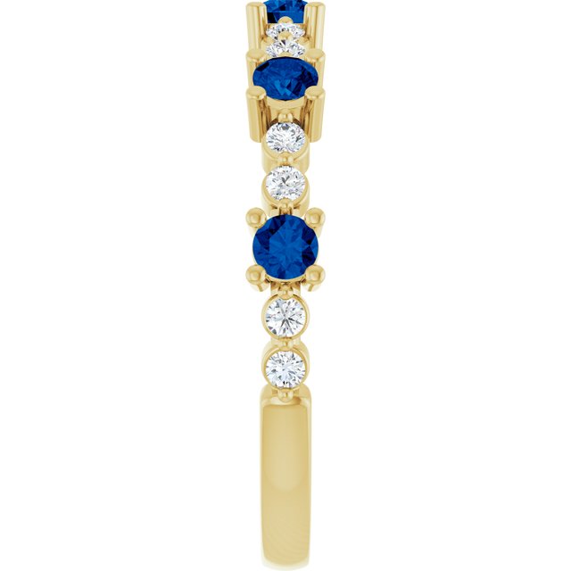 14K Yellow Lab-Grown Blue Sapphire & 1/6 CTW Natural Diamond Ring