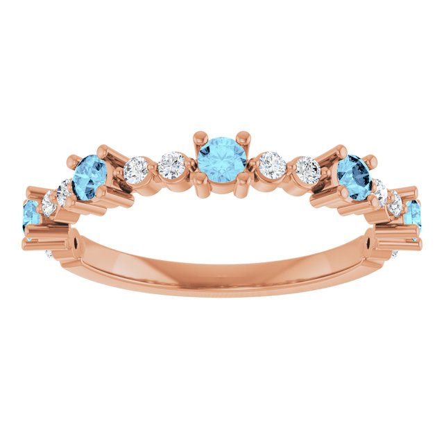 14K Rose Natural Aquamarine & 1/6 CTW Natural Diamond Ring
