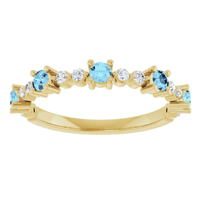 14K Yellow Natural Aquamarine & 1/6 CTW Natural Diamond Ring