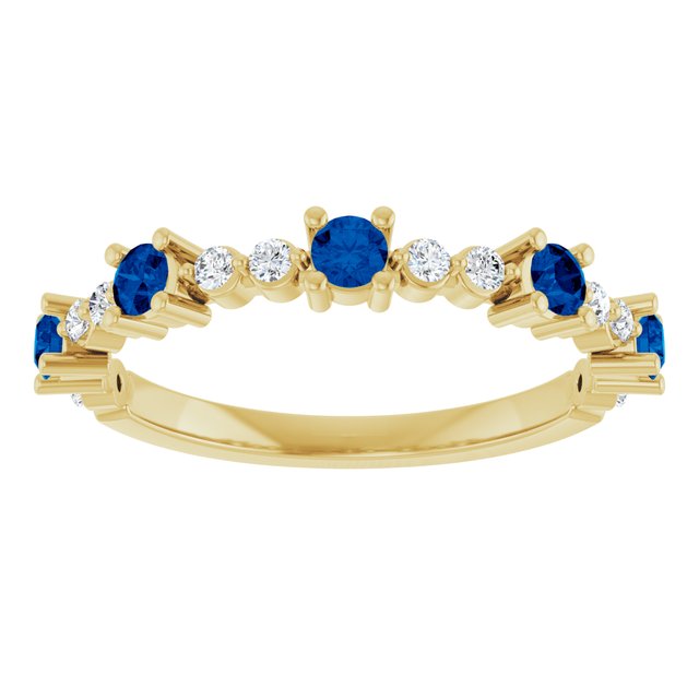 14K Yellow Natural Blue Sapphire & 1/6 CTW Natural Diamond Ring