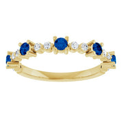 14K Yellow Lab-Grown Blue Sapphire & 1/6 CTW Natural Diamond Ring