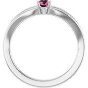 Sterling Silver Imitation Pink Tourmaline Solitaire Youth Ring