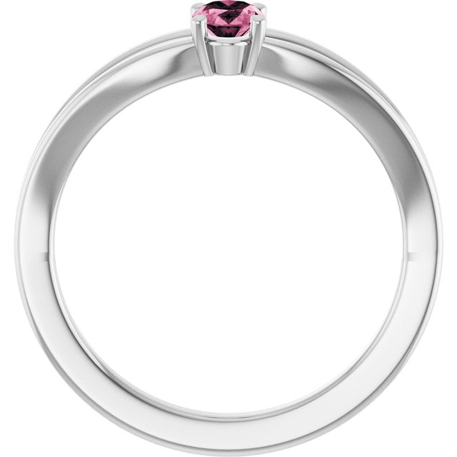 Sterling Silver Imitation Pink Tourmaline Solitaire Youth Ring