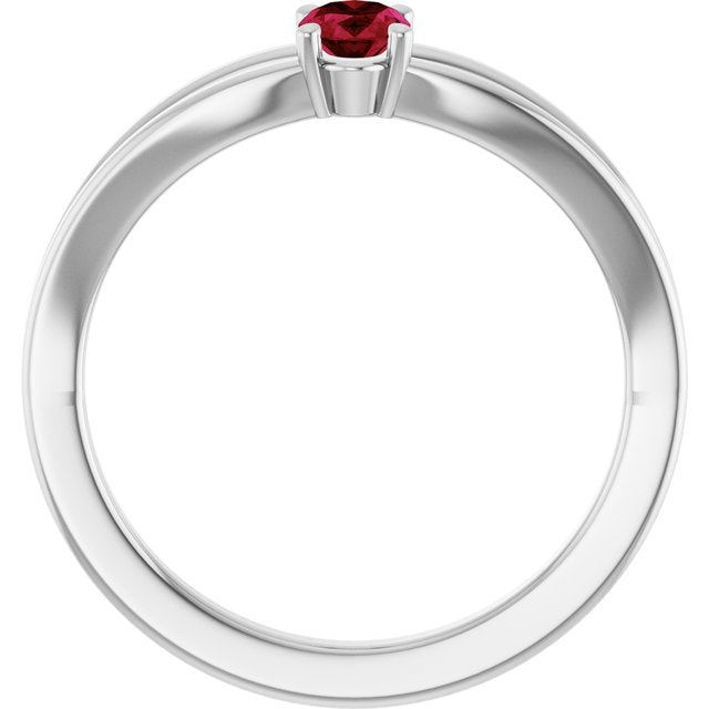 Sterling Silver Imitation Ruby Solitaire Youth Ring