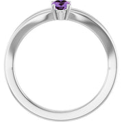 14K White Natural Amethyst Youth Solitaire Ring
