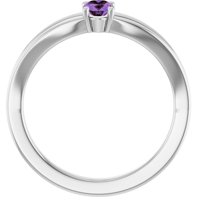 14K White Natural Amethyst Youth Solitaire Ring