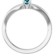 14K White Natural Blue Zircon Youth Solitaire Ring