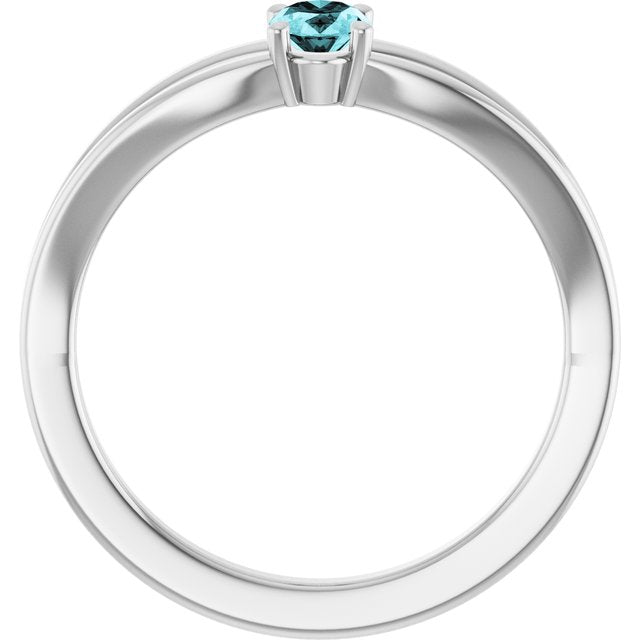 14K White Natural Blue Zircon Youth Solitaire Ring