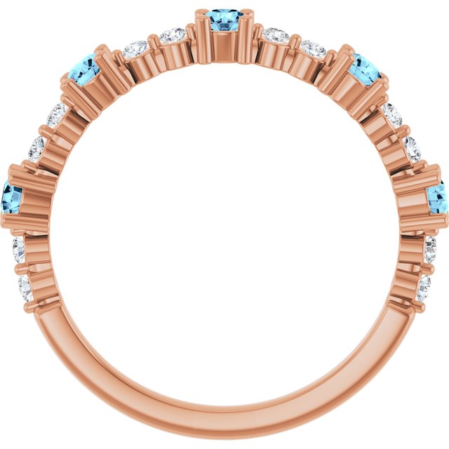14K Rose Natural Aquamarine & 1/6 CTW Natural Diamond Ring