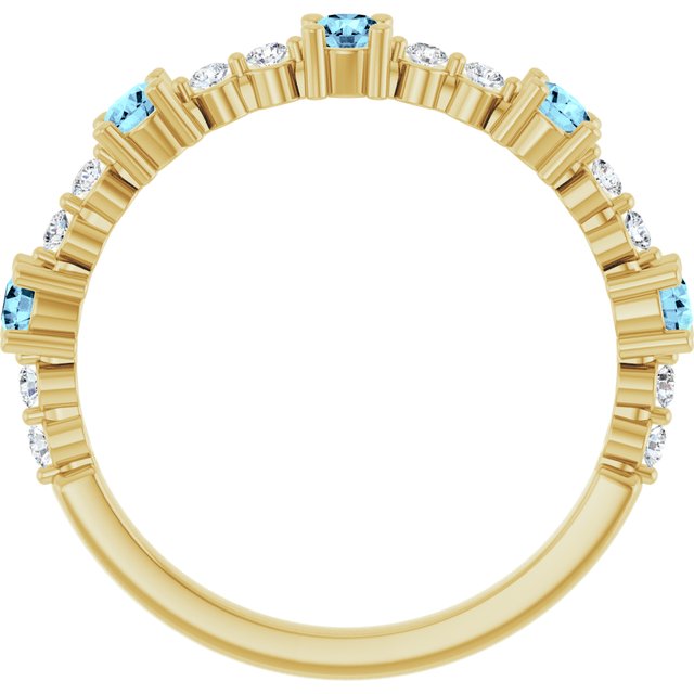 14K Yellow Natural Aquamarine & 1/6 CTW Natural Diamond Ring