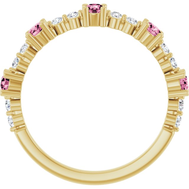 14K Yellow Natural Pink Tourmaline & 1/6 CTW Natural Diamond Ring
