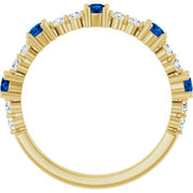 14K Yellow Lab-Grown Blue Sapphire & 1/6 CTW Natural Diamond Ring