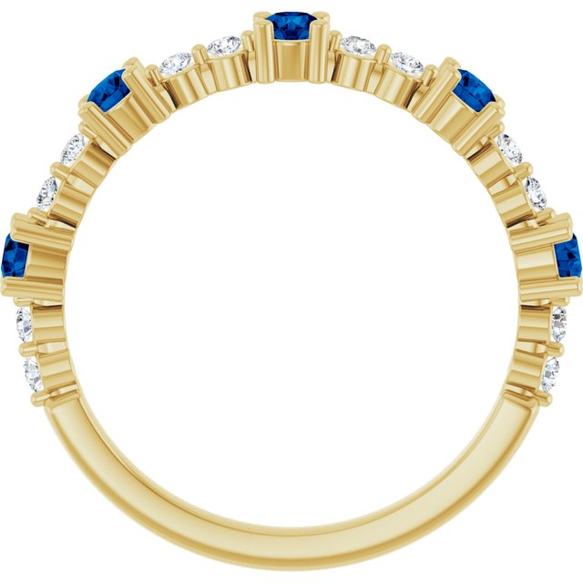 14K Yellow Lab-Grown Blue Sapphire & 1/6 CTW Natural Diamond Ring