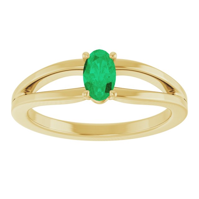 14K Yellow Natural Emerald Youth Solitaire Ring