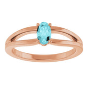 14K Rose Natural Blue Zircon Youth Solitaire Ring