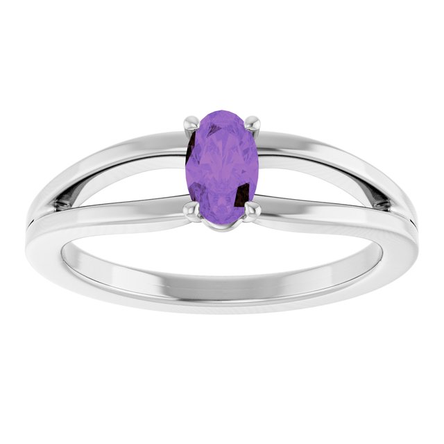 Sterling Silver Imitation Amethyst Solitaire Youth Ring