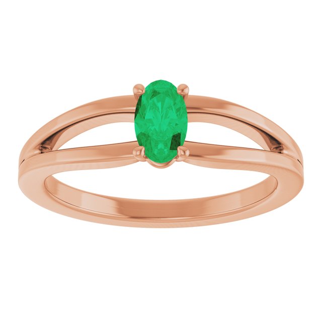14K Rose Lab-Grown Emerald Youth Solitaire Ring