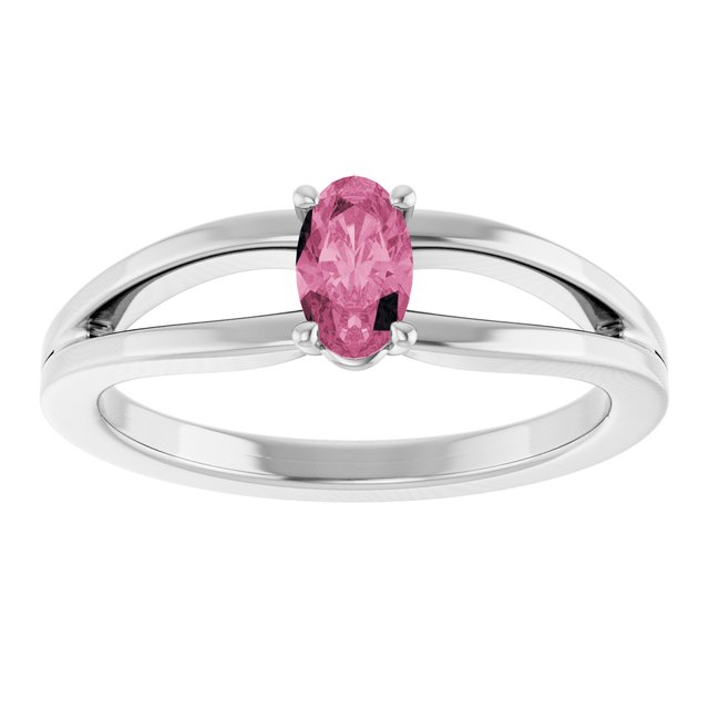 Sterling Silver Imitation Pink Tourmaline Solitaire Youth Ring