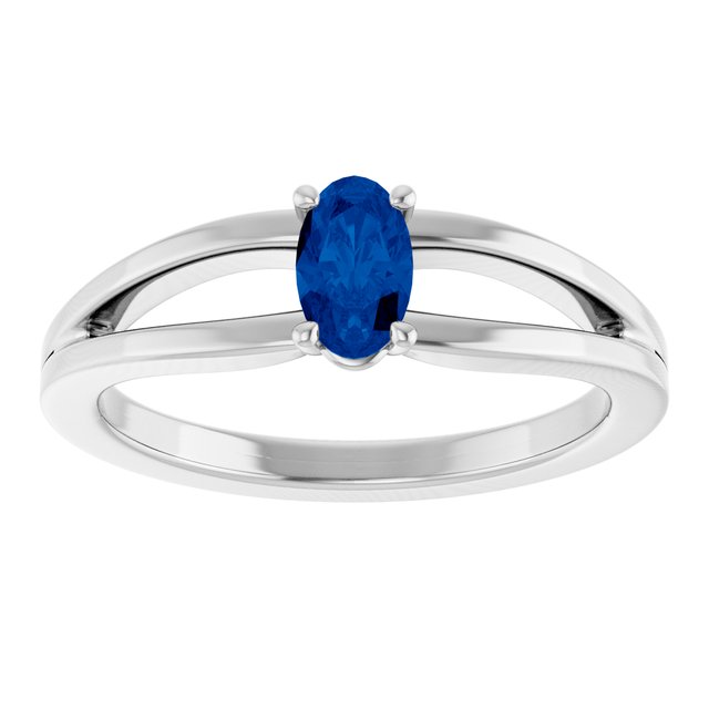 14K White Lab-Grown Blue Sapphire Youth Solitaire Ring