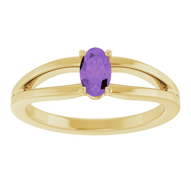 14K Yellow Natural Amethyst Youth Solitaire Ring