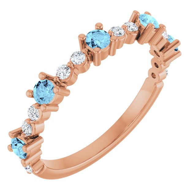 14K Rose Natural Aquamarine & 1/6 CTW Natural Diamond Ring