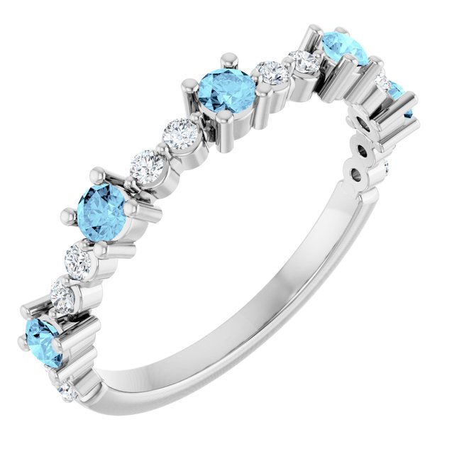 14K White Natural Aquamarine & 1/6 CTW Natural Diamond Ring