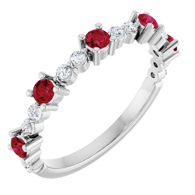 Sterling Silver Lab-Grown Ruby & 1/6 CTW Natural Diamond Ring