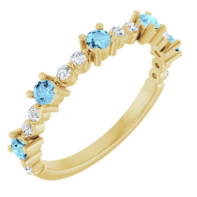 14K Yellow Natural Aquamarine & 1/6 CTW Natural Diamond Ring