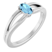 14K White Natural Aquamarine Youth Solitaire Ring