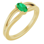 14K Yellow Natural Emerald Youth Solitaire Ring