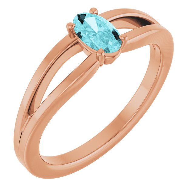 14K Rose Natural Blue Zircon Youth Solitaire Ring