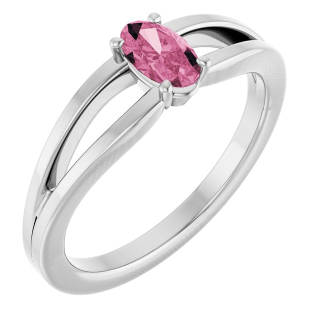 Sterling Silver Imitation Pink Tourmaline Solitaire Youth Ring