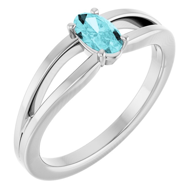 14K White Natural Blue Zircon Youth Solitaire Ring