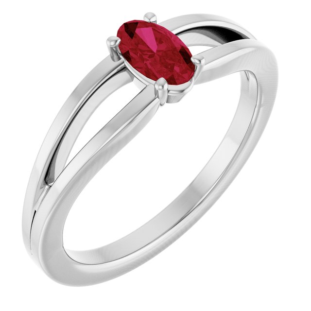 Sterling Silver Imitation Ruby Solitaire Youth Ring