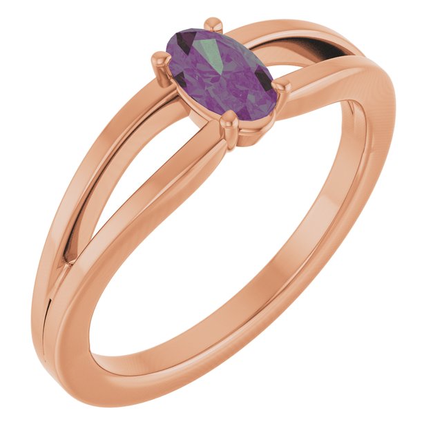 14K Rose Lab-Grown Alexandrite Youth Solitaire Ring