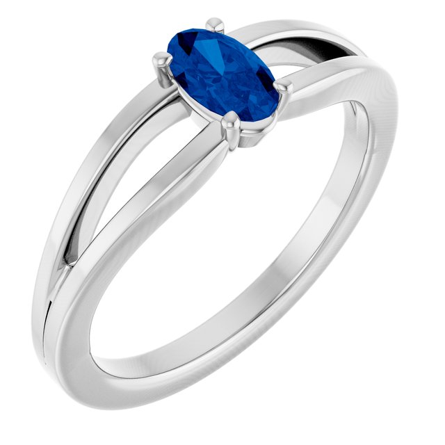 14K White Lab-Grown Blue Sapphire Youth Solitaire Ring