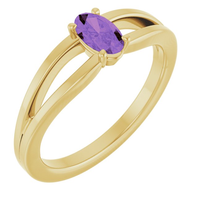 14K Yellow Natural Amethyst Youth Solitaire Ring